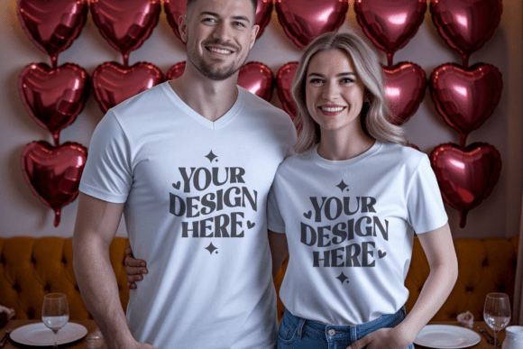 Couple Valentine s Day T-shirt Mockup 21 Graphics Freebies