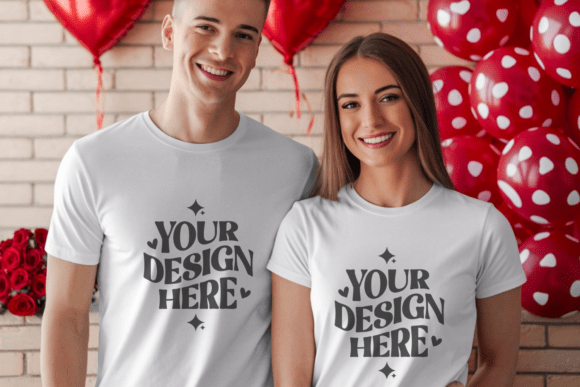 Couple Valentine's Day T-shirt Mockup 26 Graphics Freebies