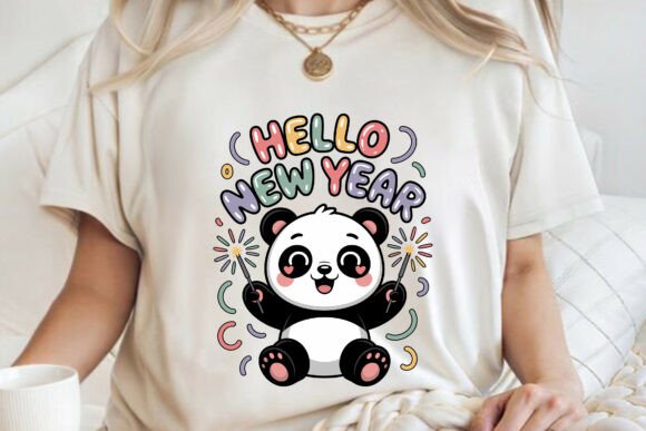 Hello New Year Kawaii Panda SVG Graphics & Freebies